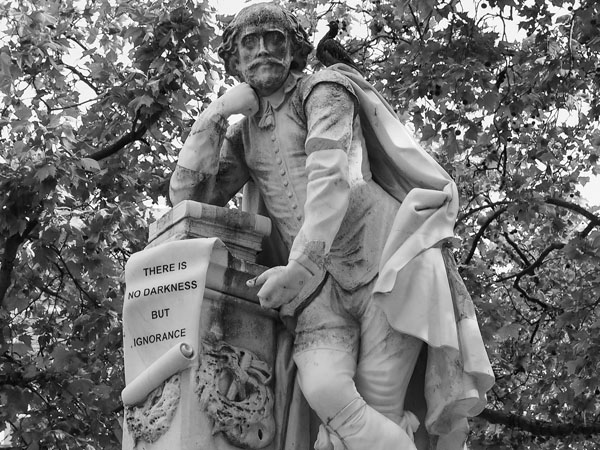 Public Speaking Learning Services. Photo of Statue of Shakespeare in Leicester Square London from Improving Communications UK.